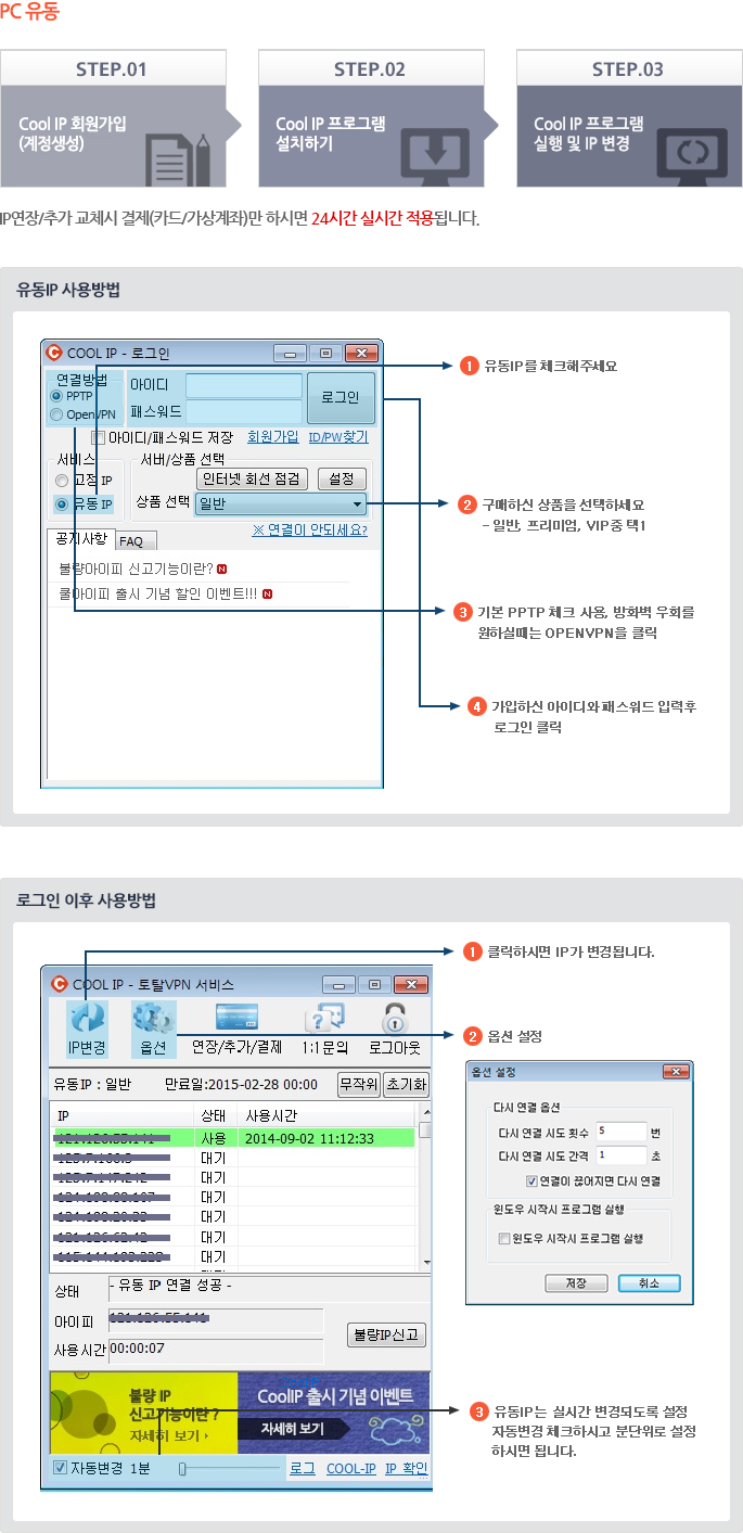 PC유동 사용방법